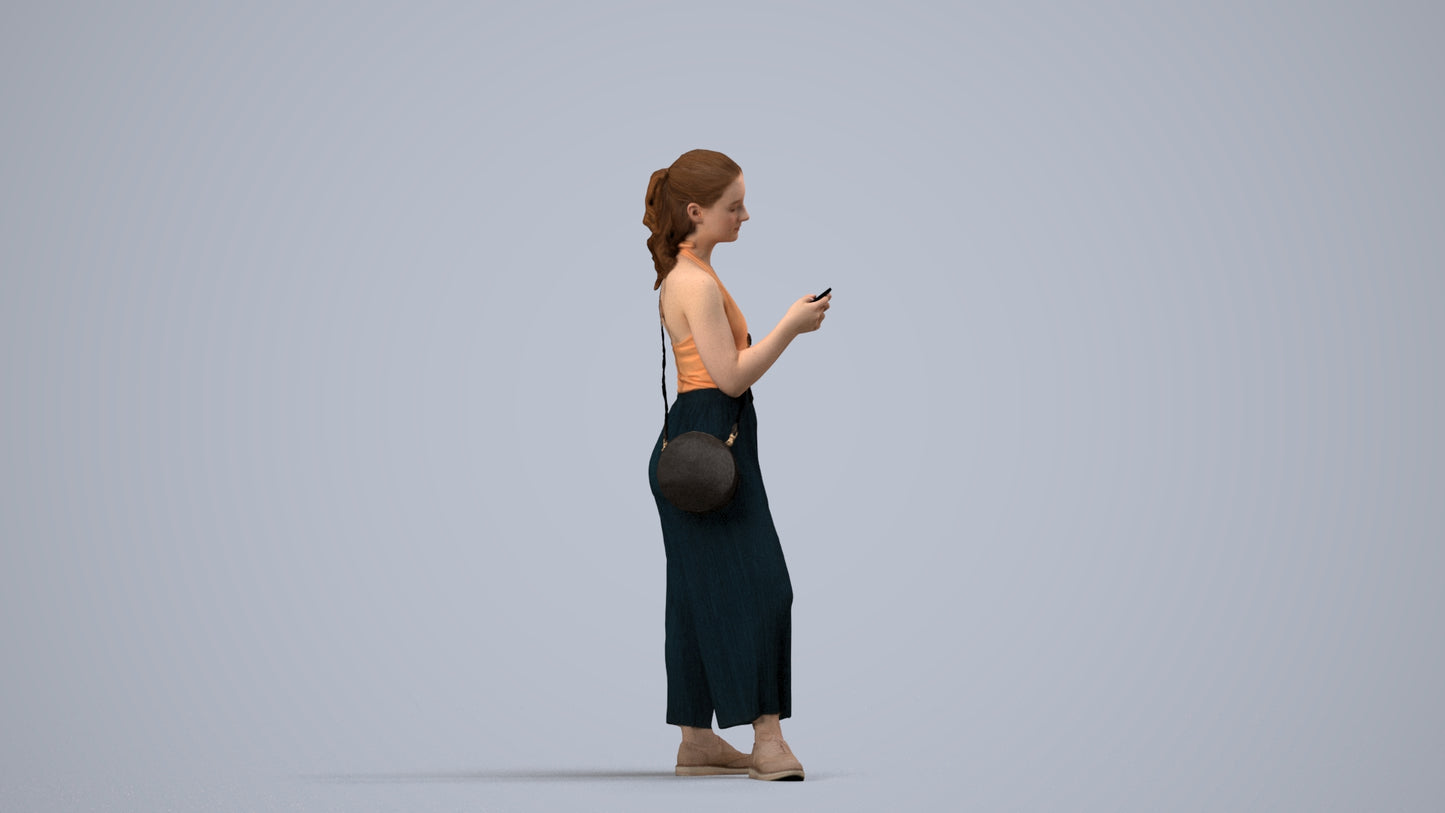 realistic 3D people girl casual kids, render-ready for V-Ray and Corona, FBX OBJ, side view render