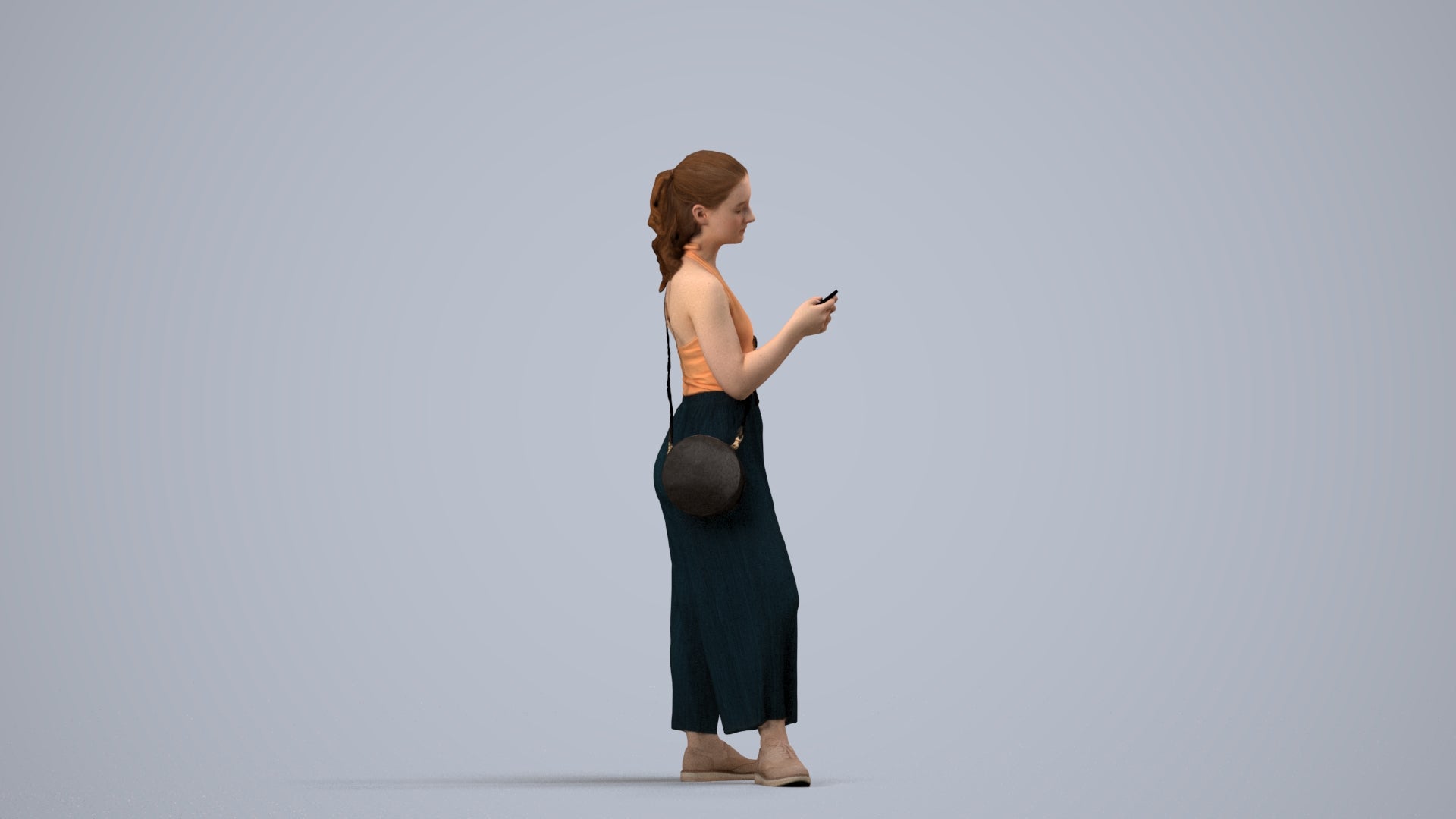 realistic 3D people girl casual kids, render-ready for V-Ray and Corona, FBX OBJ, side view render