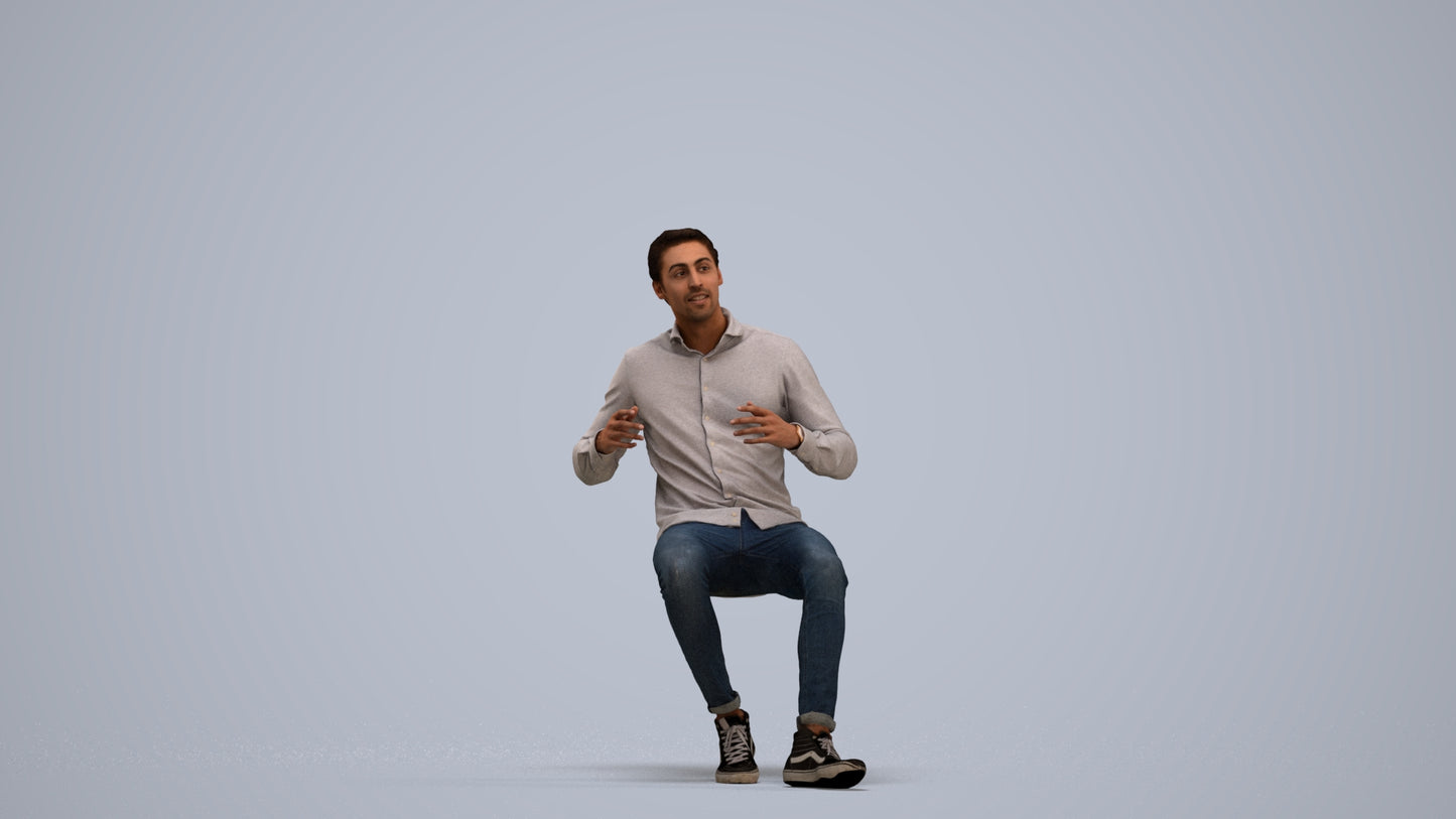 realistic 3D human man casual sitting, archviz people FBX OBJ for Blender, standing pose render