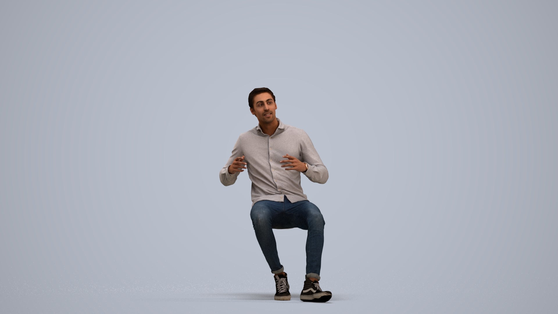 realistic 3D human man casual sitting, archviz people FBX OBJ for Blender, standing pose render