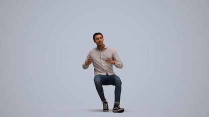 realistic 3D human man casual sitting, archviz people FBX OBJ for Blender, standing pose render