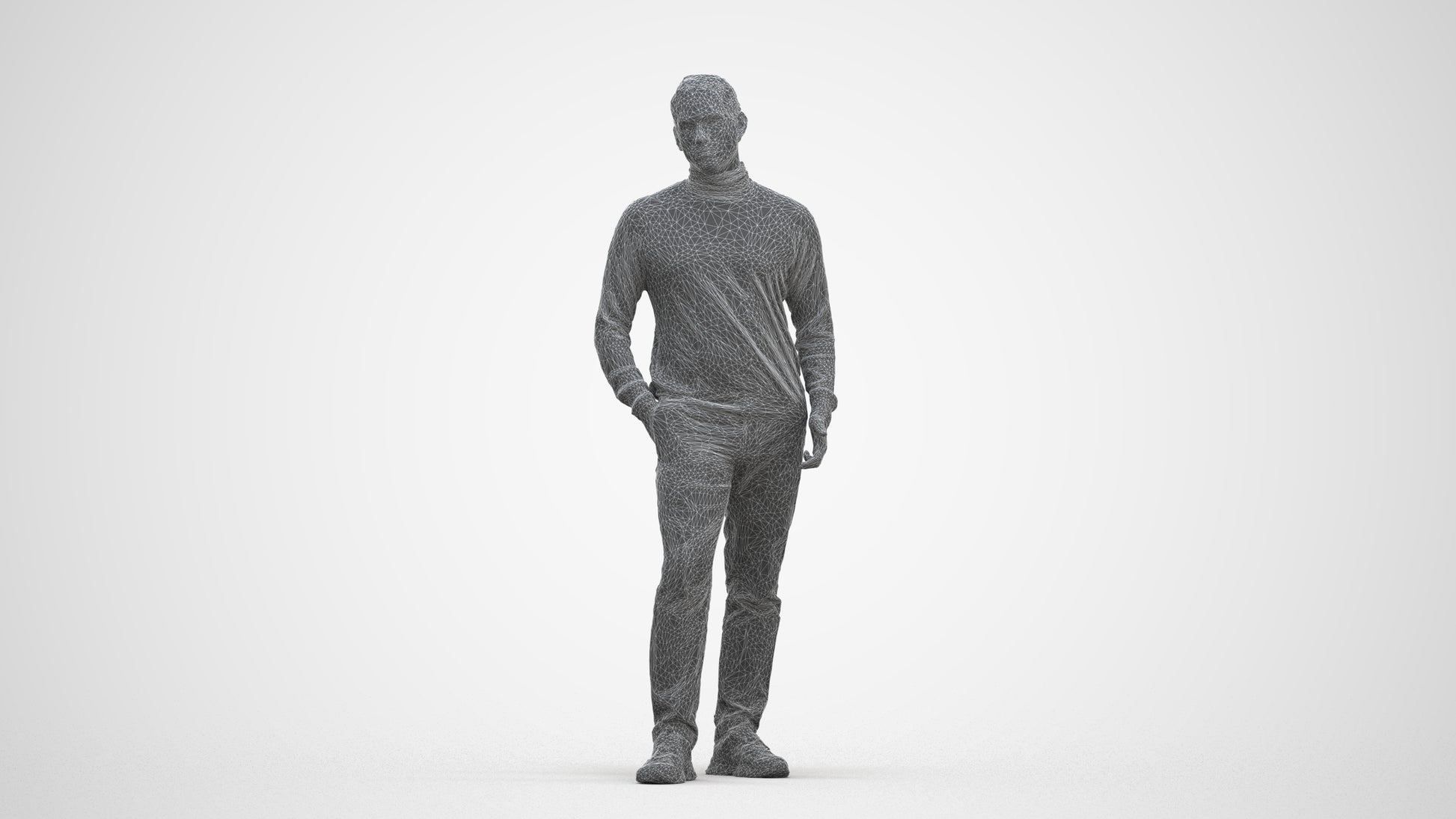 3D scanned man standing casual, photorealistic archviz people for Enscape and SketchUp, three-quarter front view render