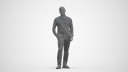 3D scanned man standing casual, photorealistic archviz people for Enscape and SketchUp, three-quarter front view render
