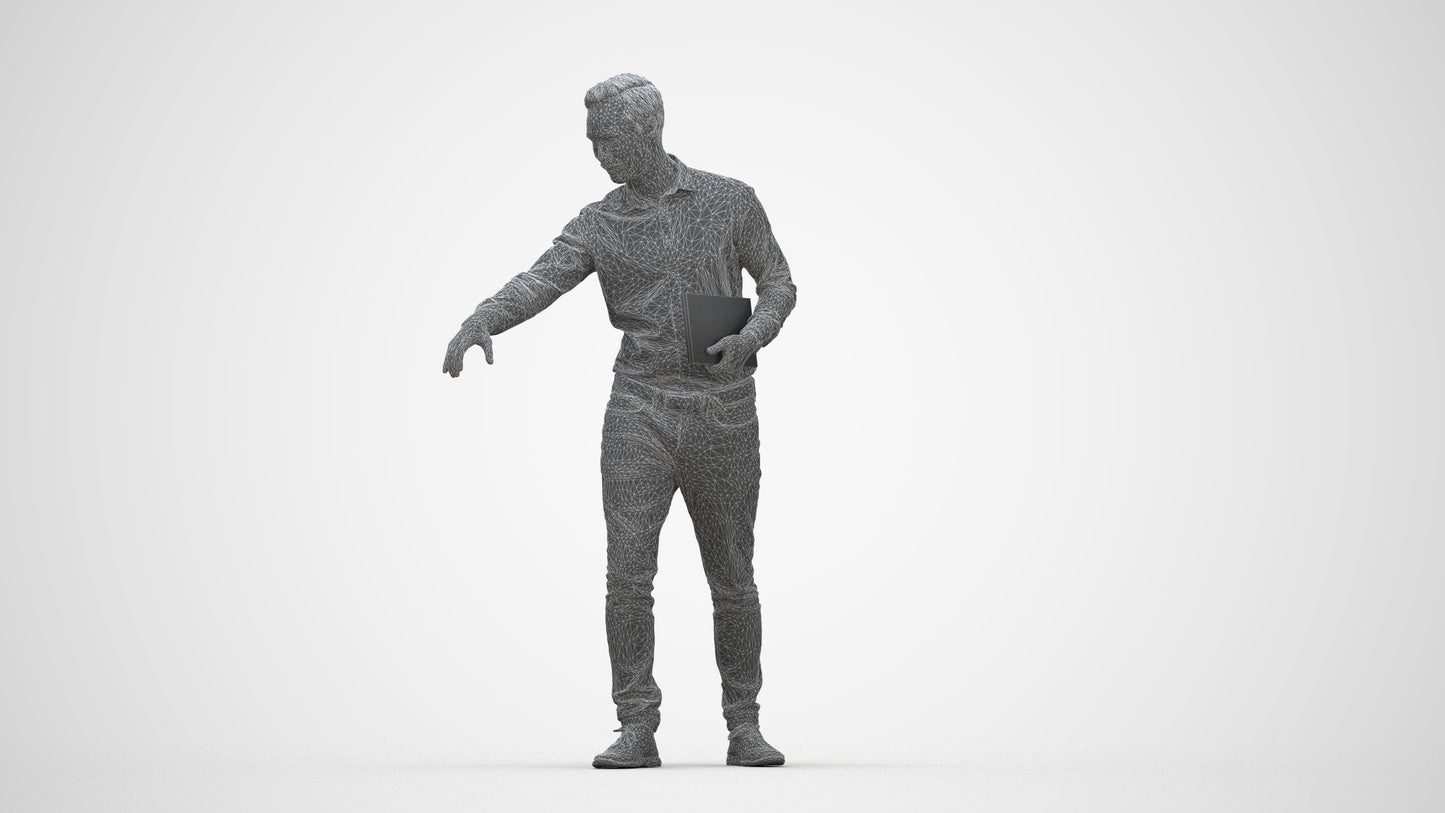 3D people model man casual formal, scanned human for 3ds Max rendering, wireframe back view