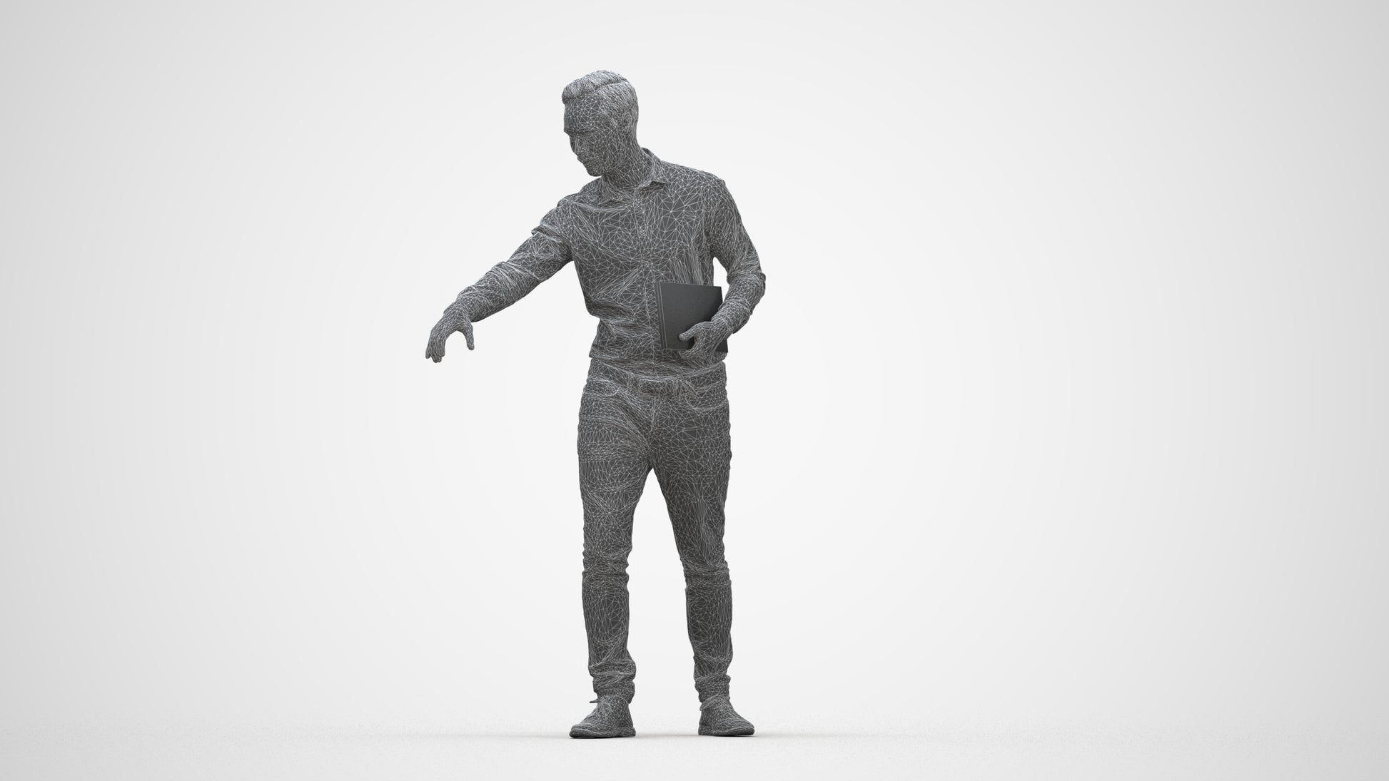 3D people model man casual formal, scanned human for 3ds Max rendering, wireframe back view