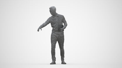 3D people model man casual formal, scanned human for 3ds Max rendering, wireframe back view