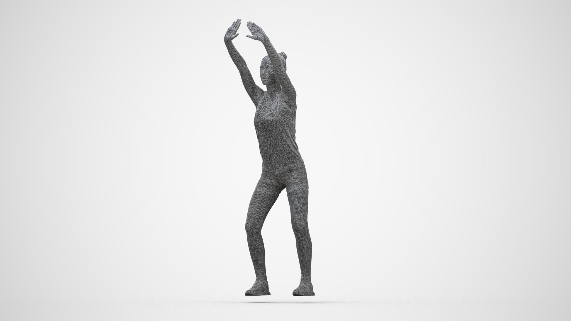 scanned 3D girl sport, photogrammetry people for Enscape and V-Ray, wireframe back view