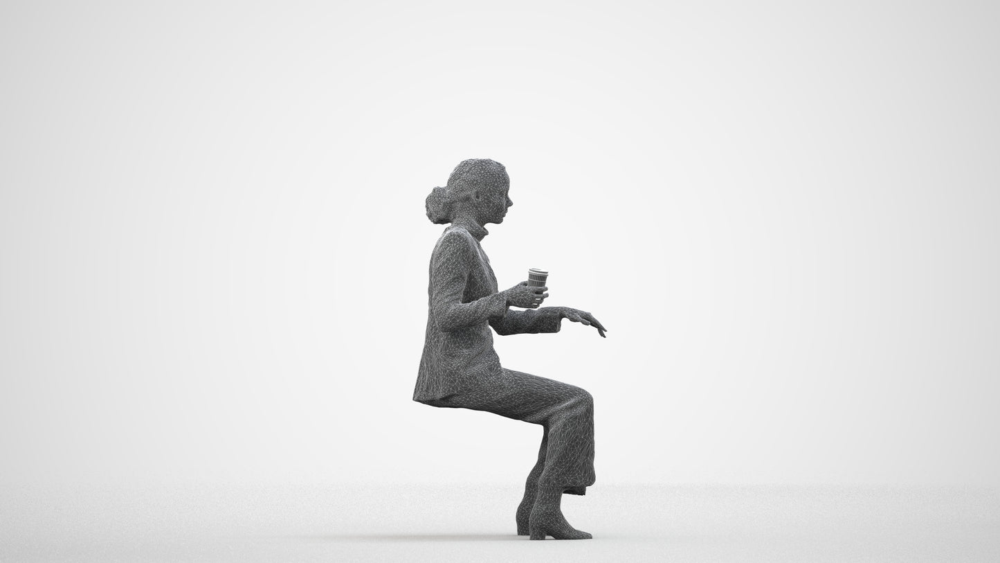 scanned 3D woman business, photogrammetry people for Enscape and V-Ray, wireframe side view