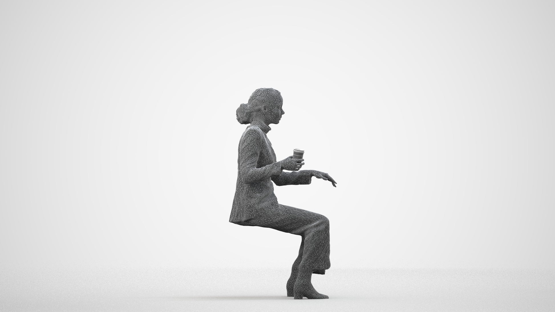 scanned 3D woman business, photogrammetry people for Enscape and V-Ray, wireframe side view