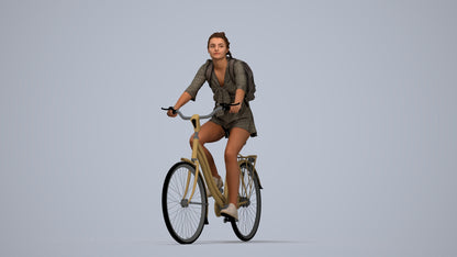 photogrammetry 3D girl casual cycling, realistic human model archviz FBX, top-down view render