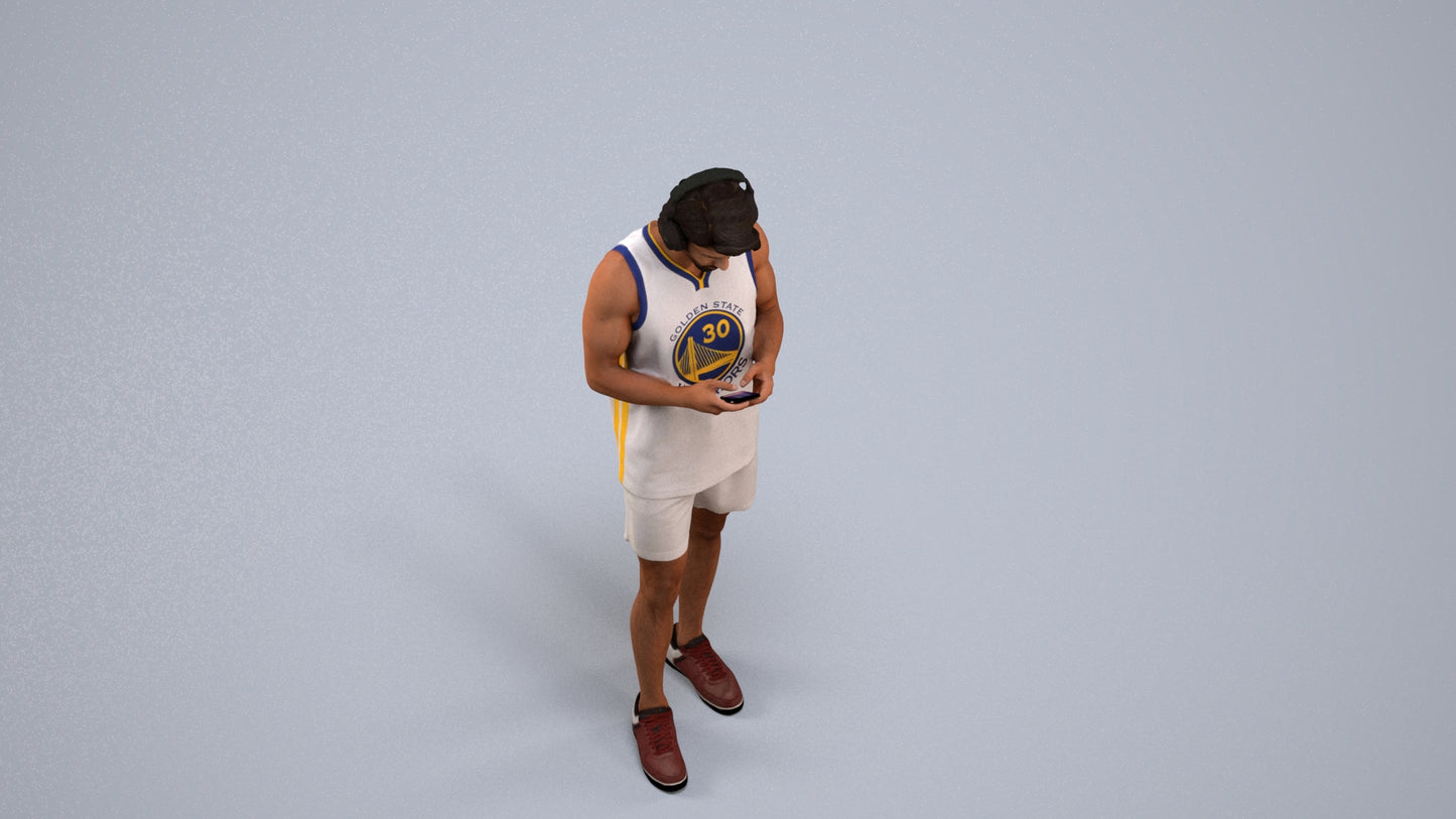 realistic 3D human man sport standing, archviz people FBX OBJ for Blender, back view render