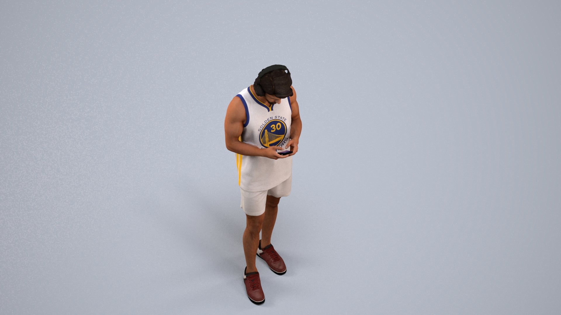 realistic 3D human man sport standing, archviz people FBX OBJ for Blender, back view render