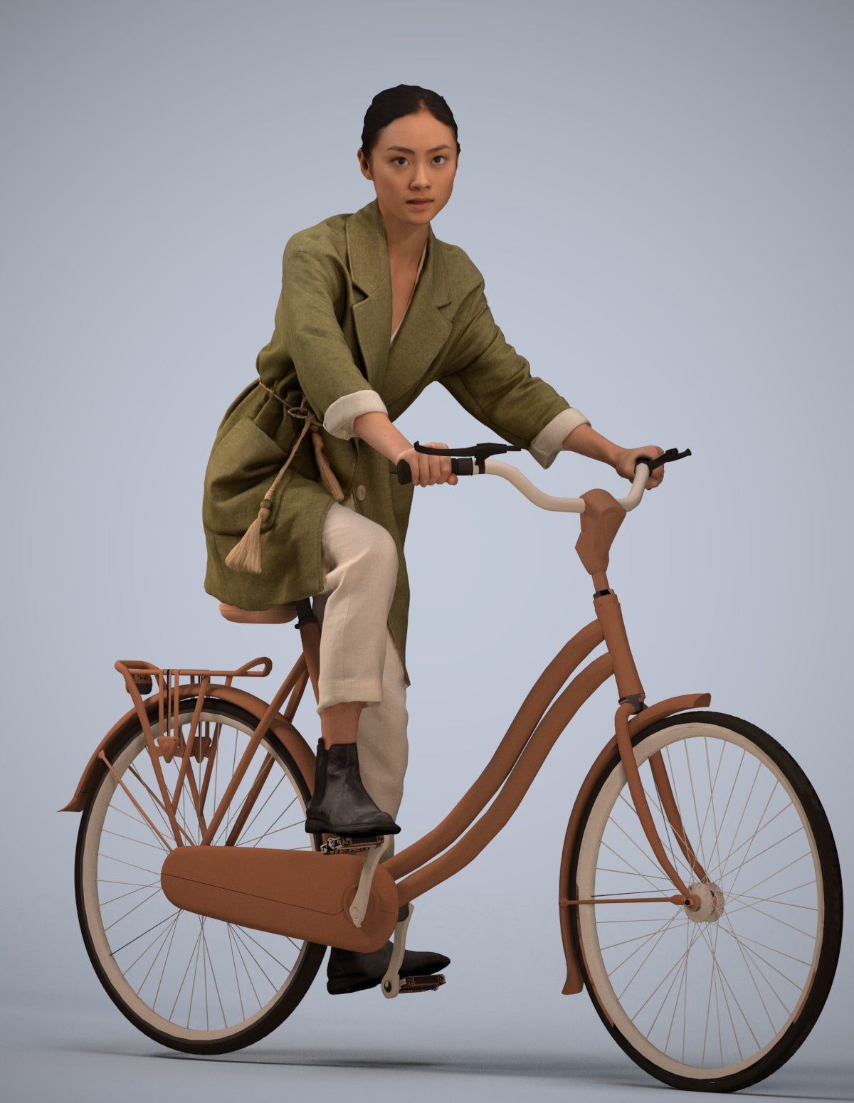 scanned 3D woman casual cycling, photogrammetry people for Enscape and V-Ray