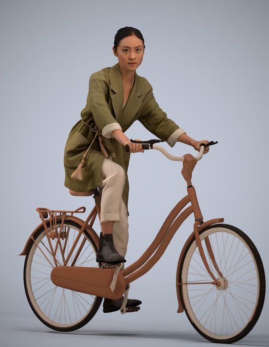 scanned 3D woman casual cycling, photogrammetry people for Enscape and V-Ray