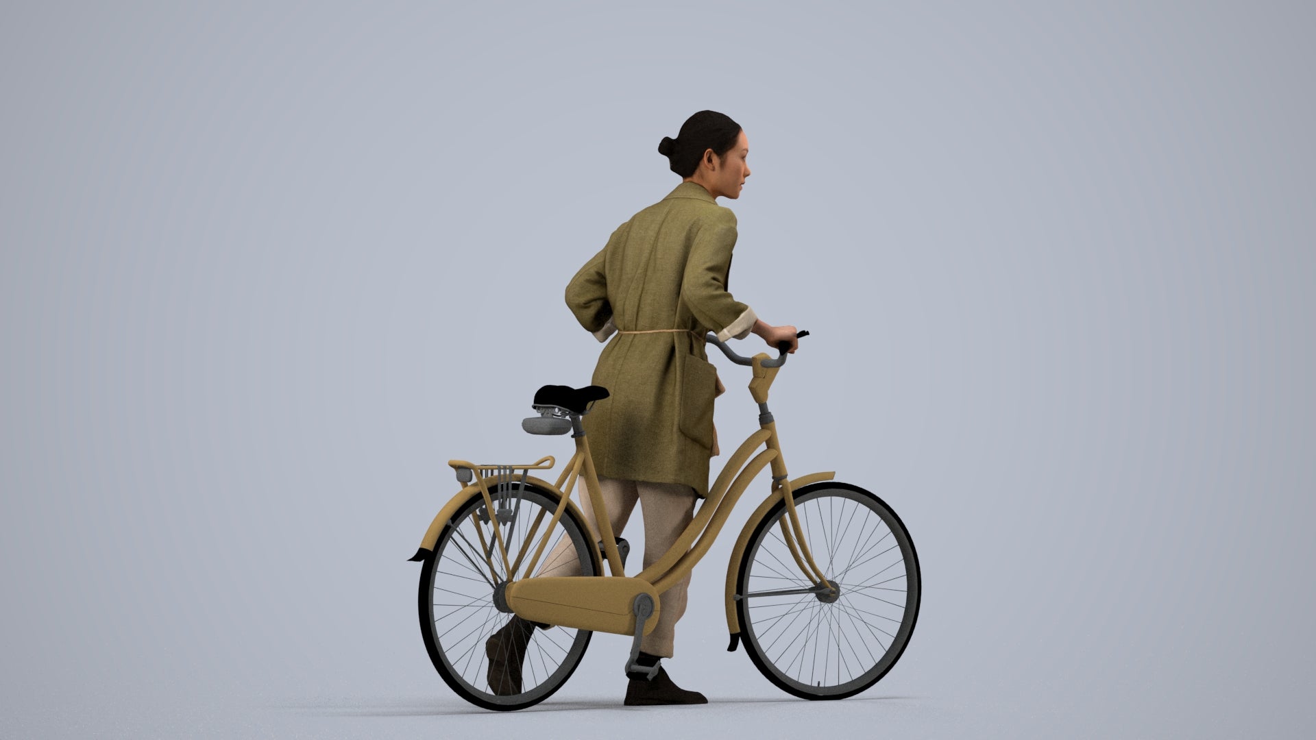 realistic 3D people woman casual cycling, render-ready for V-Ray and Corona, FBX OBJ, side view render