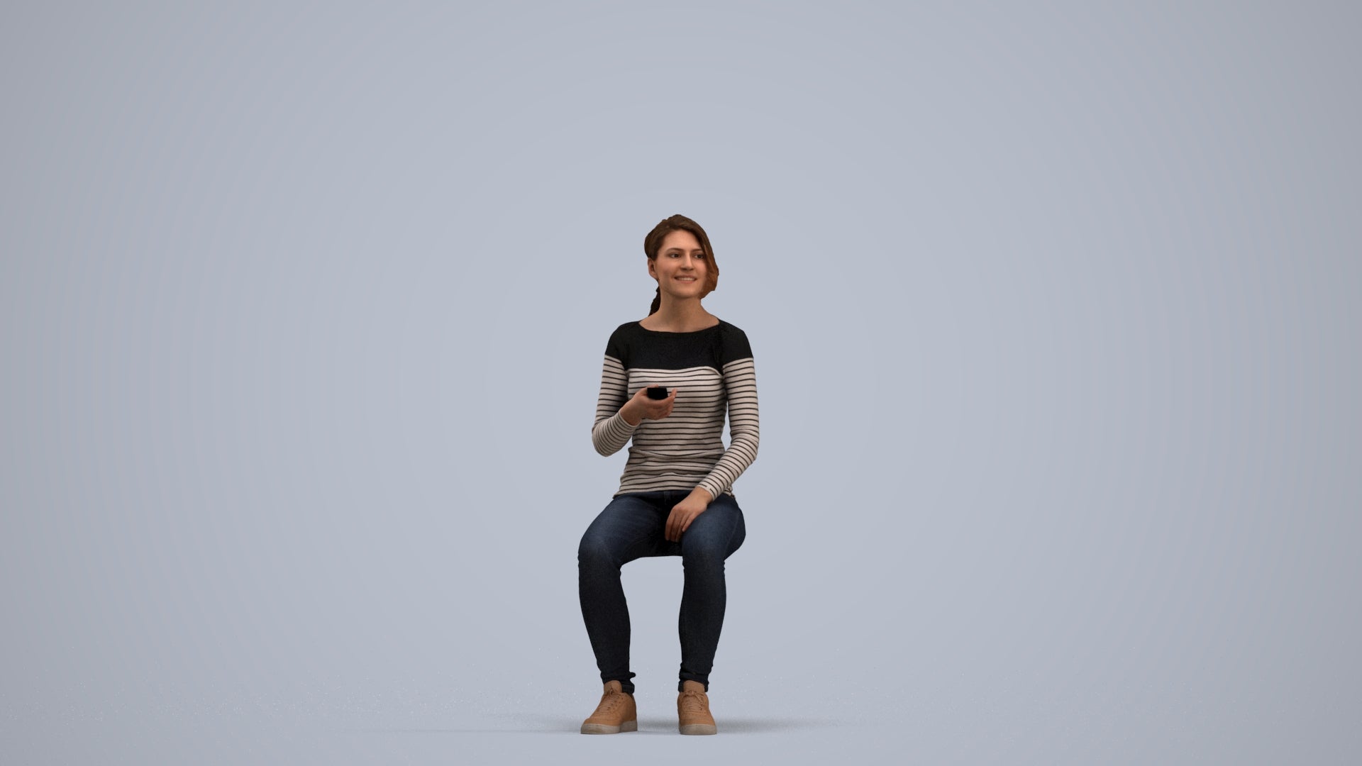 scanned 3D woman casual sitting, photogrammetry people for Enscape and V-Ray, standing pose render
