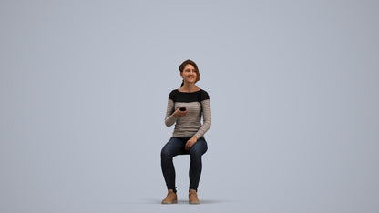 scanned 3D woman casual sitting, photogrammetry people for Enscape and V-Ray, standing pose render