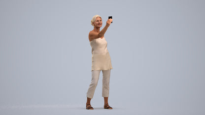 3D human model senior woman casual standing, photogrammetry scanned person for archviz, standing pose render