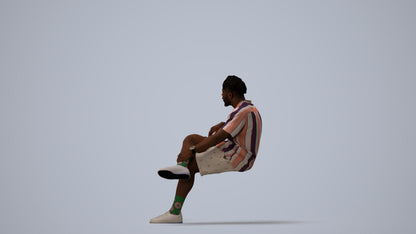 realistic 3D human man casual sitting, archviz people FBX OBJ for Blender, three-quarter view render