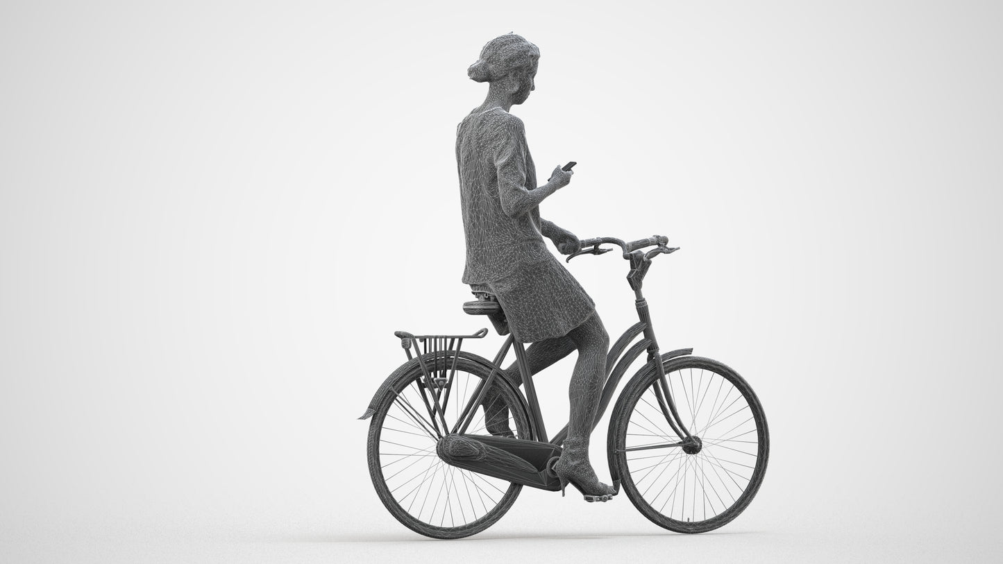 photogrammetry 3D woman casual cycling, realistic human model archviz FBX, wireframe side view