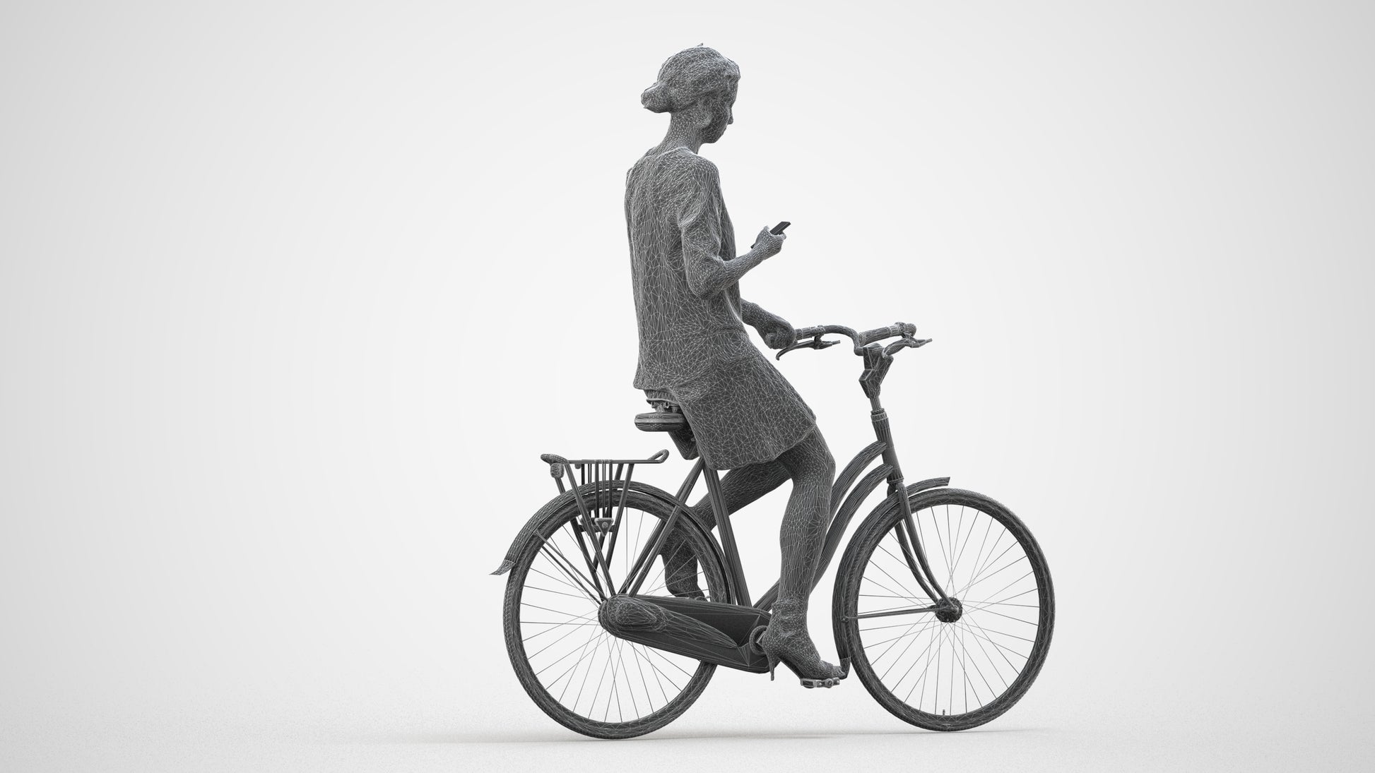 photogrammetry 3D woman casual cycling, realistic human model archviz FBX, wireframe side view