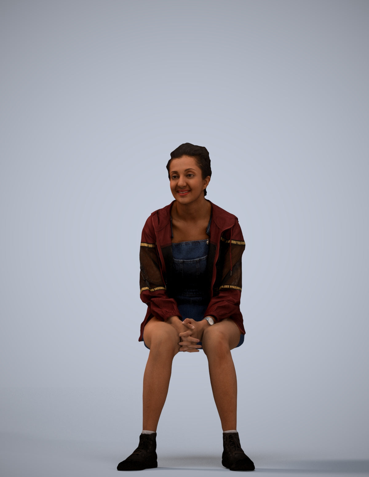 3D scanned woman sitting casual, photorealistic archviz people for Enscape and SketchUp