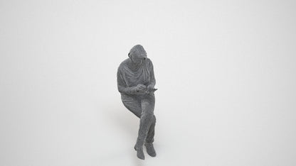 3D people model woman casual sitting, scanned human for 3ds Max rendering, wireframe three-quarter view