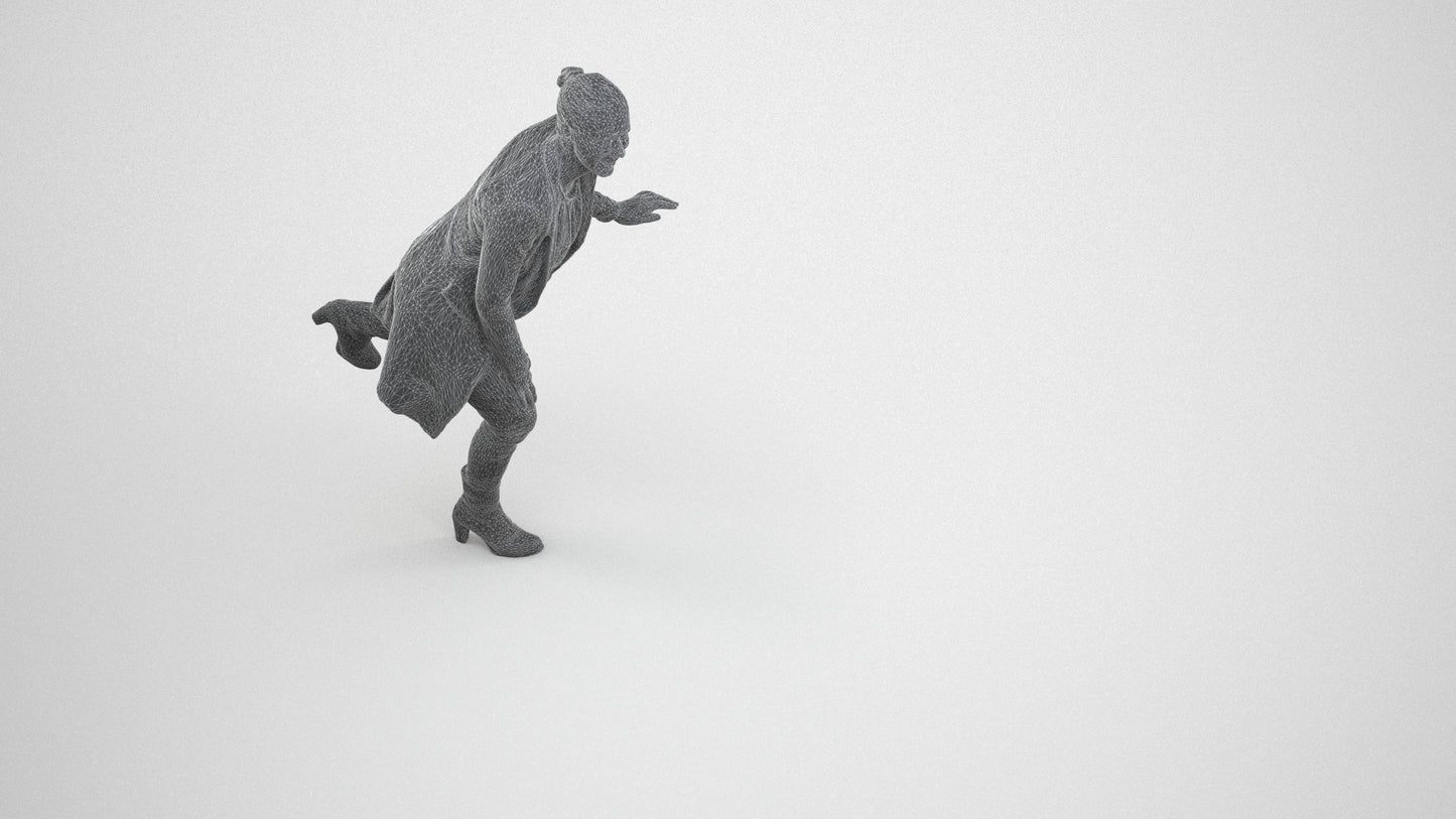 realistic 3D people woman business standing, render-ready for V-Ray and Corona, FBX OBJ, wireframe three-quarter view