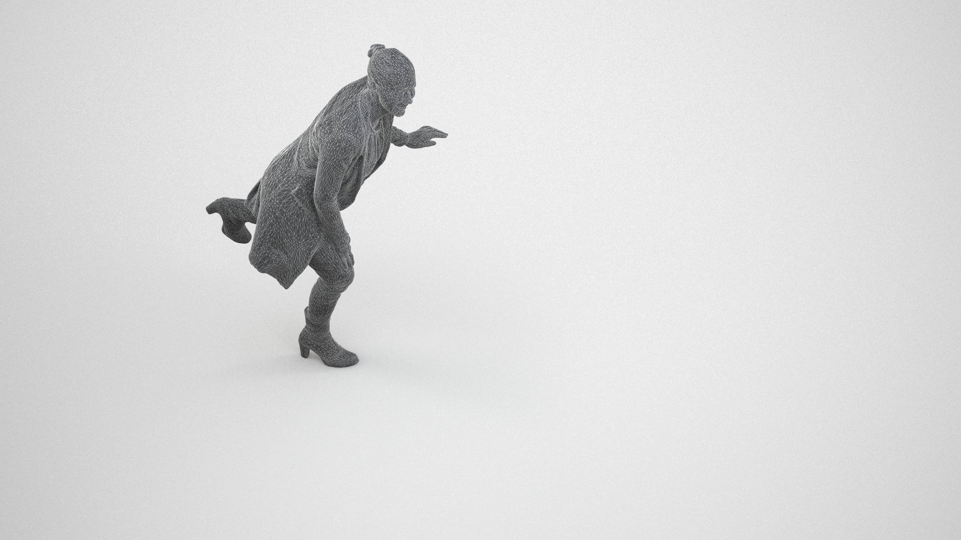 realistic 3D people woman business standing, render-ready for V-Ray and Corona, FBX OBJ, wireframe three-quarter view