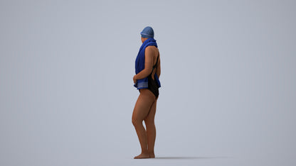 3D people model woman sport pool, scanned human for 3ds Max rendering, three-quarter view render