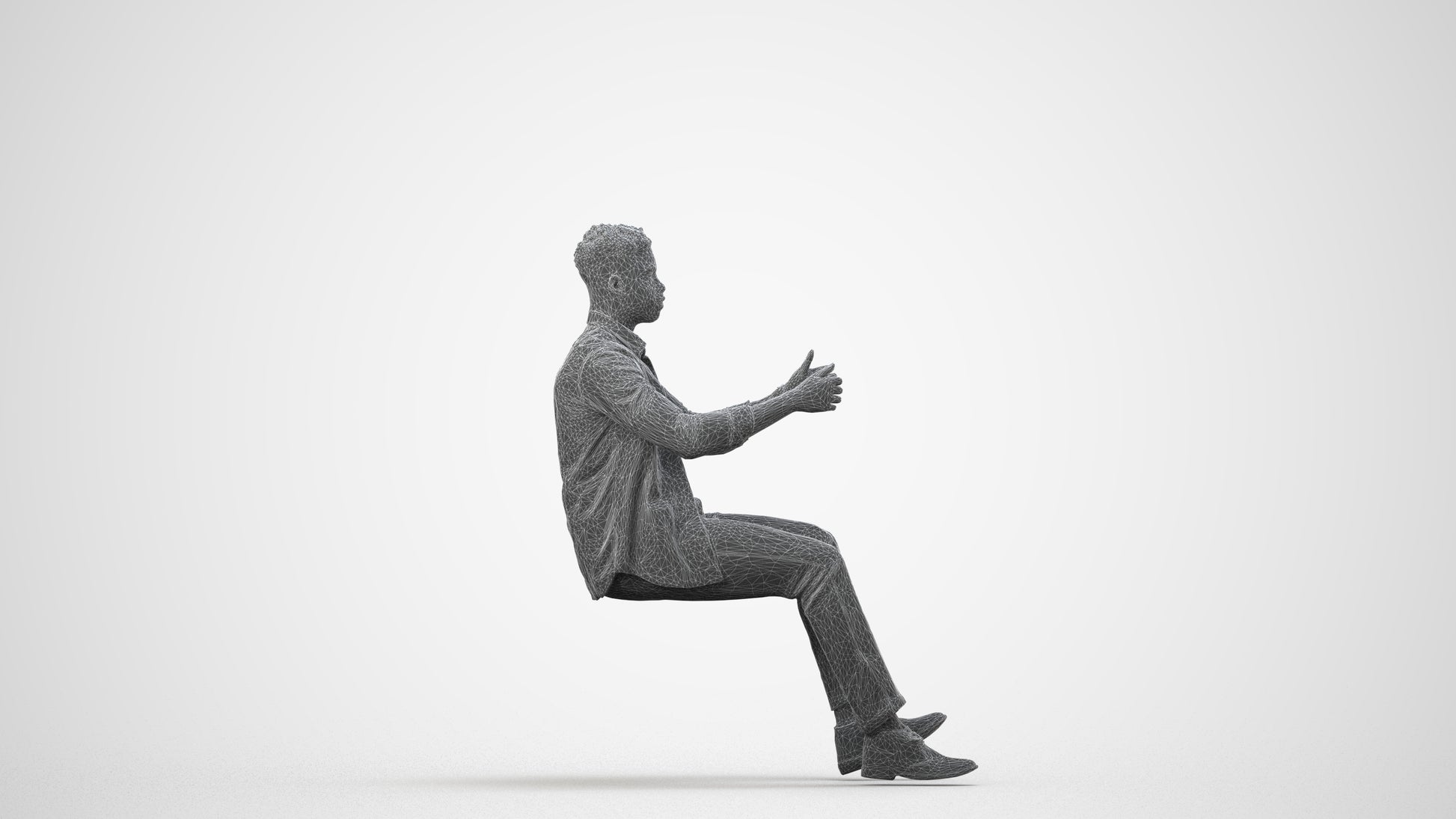 scanned 3D man casual driving, photogrammetry people for Enscape and V-Ray, wireframe side view