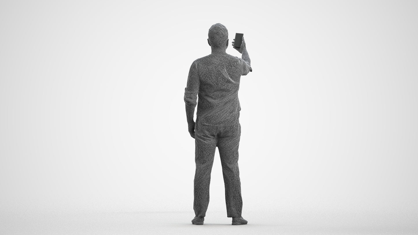 scanned 3D man casual standing, photogrammetry people for Enscape and V-Ray, wireframe front view