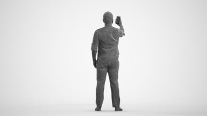 scanned 3D man casual standing, photogrammetry people for Enscape and V-Ray, wireframe front view