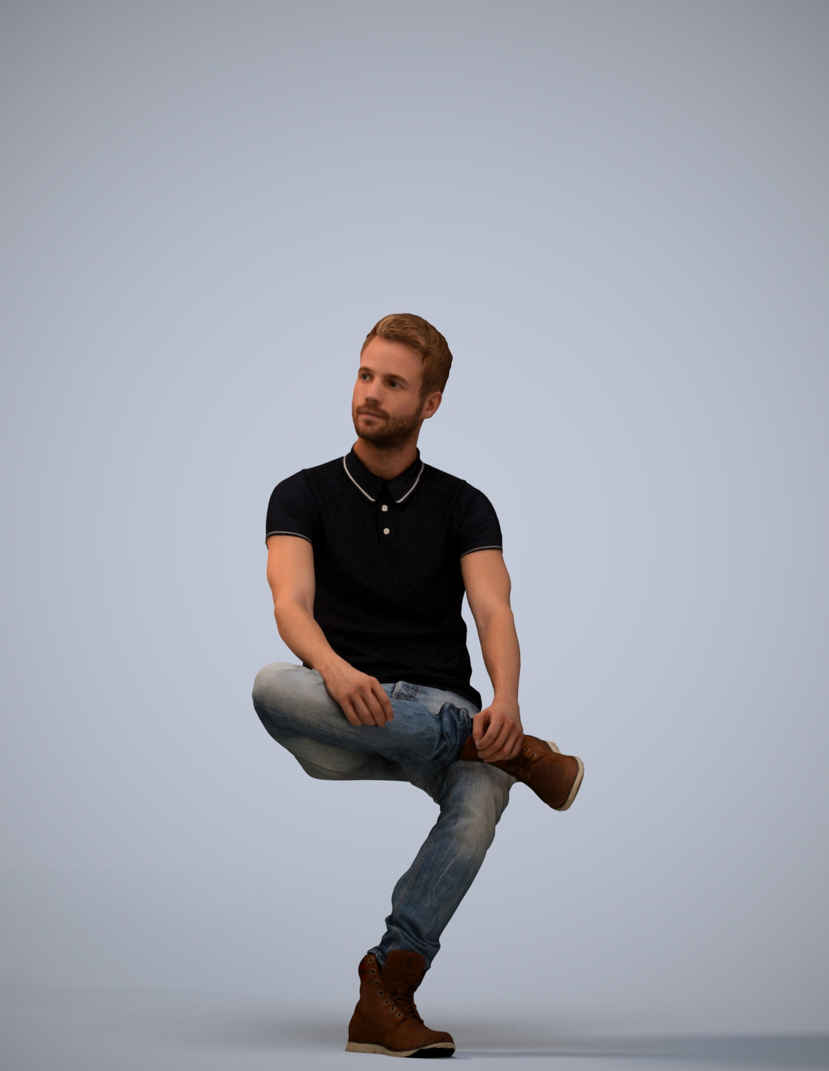 realistic 3D man casual sitting, scanned archviz people for Blender and 3ds Max