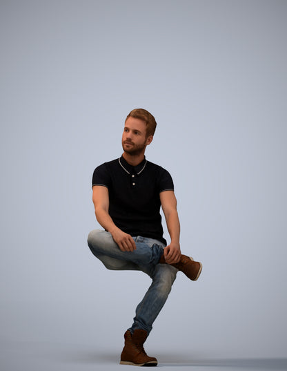realistic 3D man casual sitting, scanned archviz people for Blender and 3ds Max