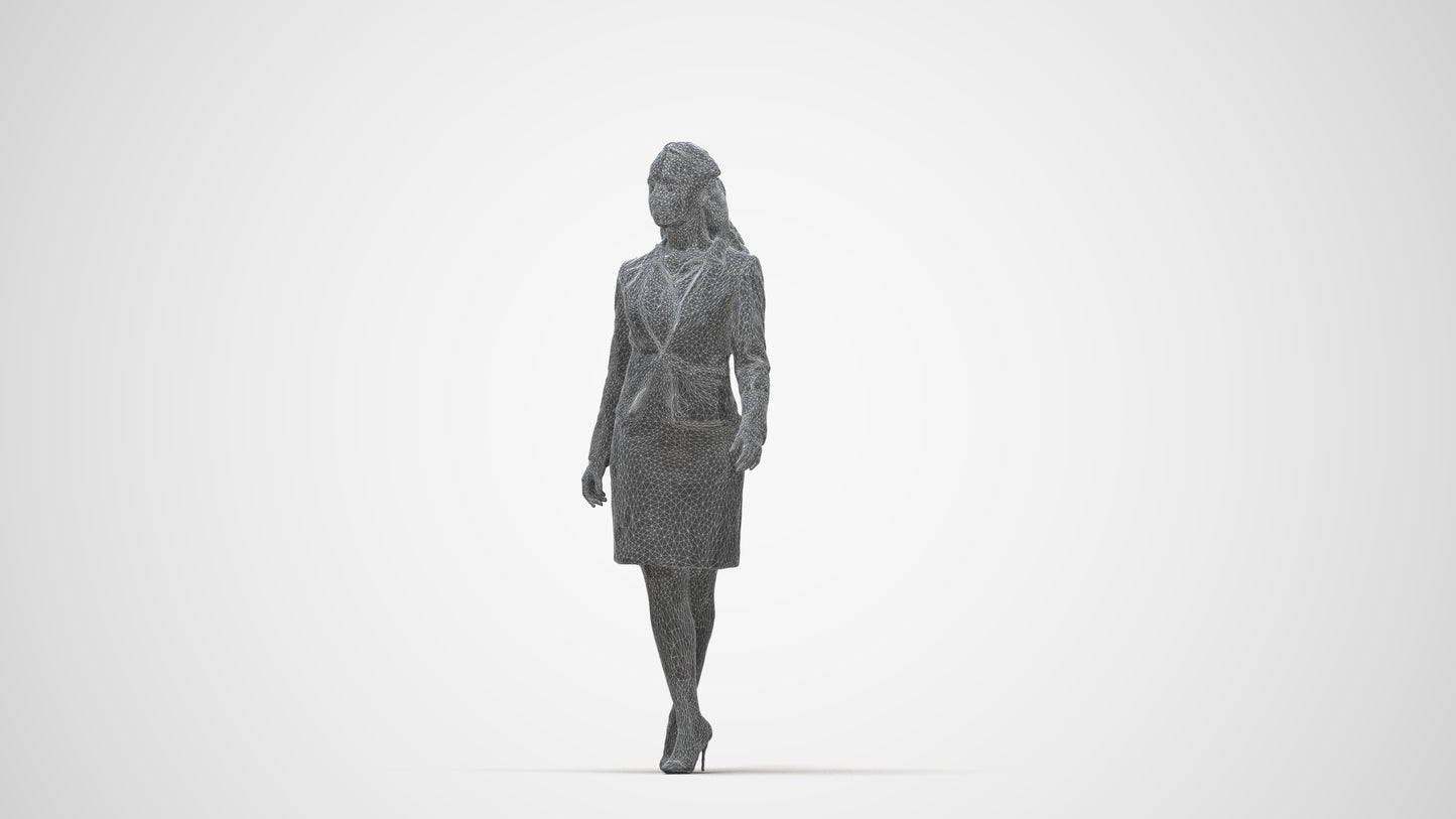 realistic 3D human woman business, archviz people FBX OBJ for Blender, wireframe back view