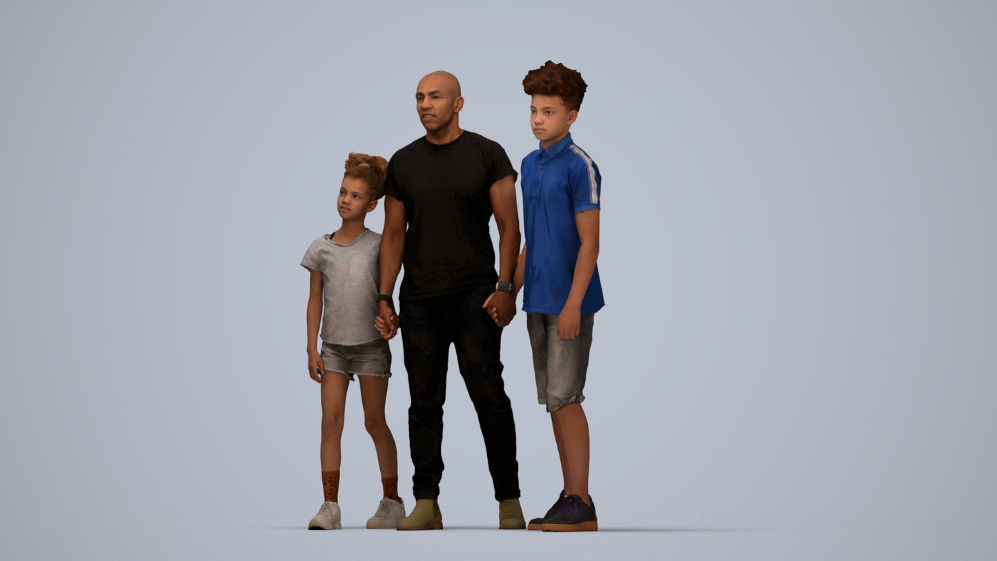 realistic 3D human girl casual kids, archviz people FBX OBJ for Blender, top-down view render