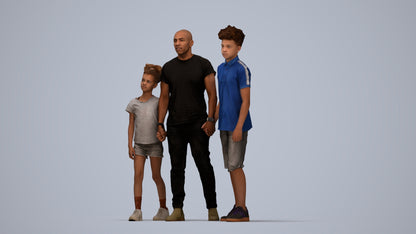 realistic 3D human girl casual kids, archviz people FBX OBJ for Blender, top-down view render