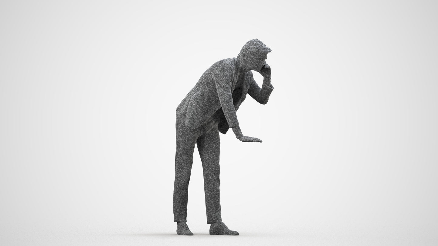 realistic 3D man business, scanned archviz people for Blender and 3ds Max, wireframe side view