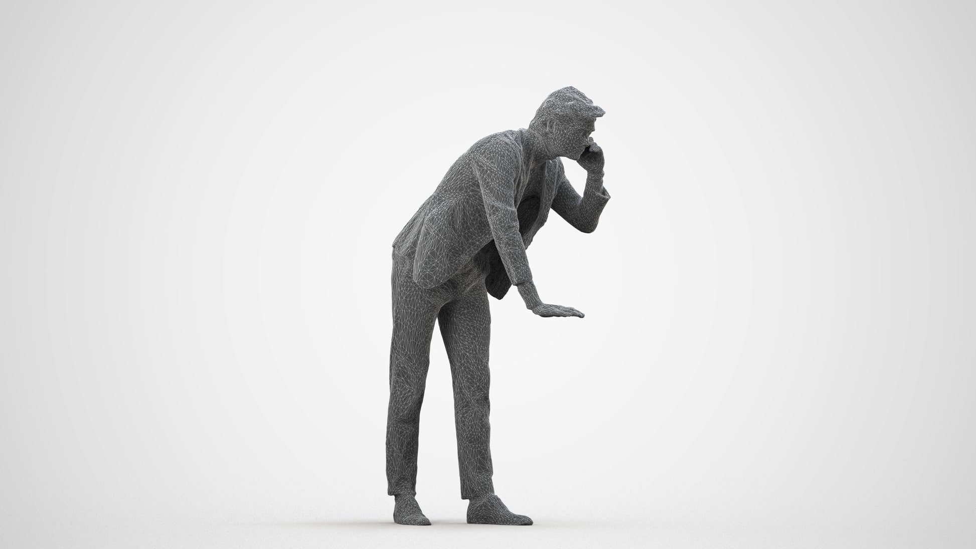 realistic 3D man business, scanned archviz people for Blender and 3ds Max, wireframe side view