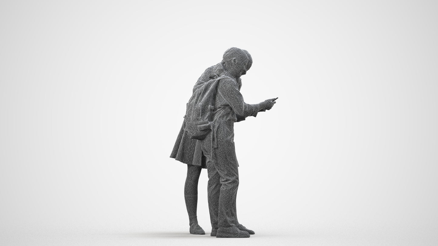 realistic 3D girl kids, scanned archviz people for Blender and 3ds Max, wireframe side view