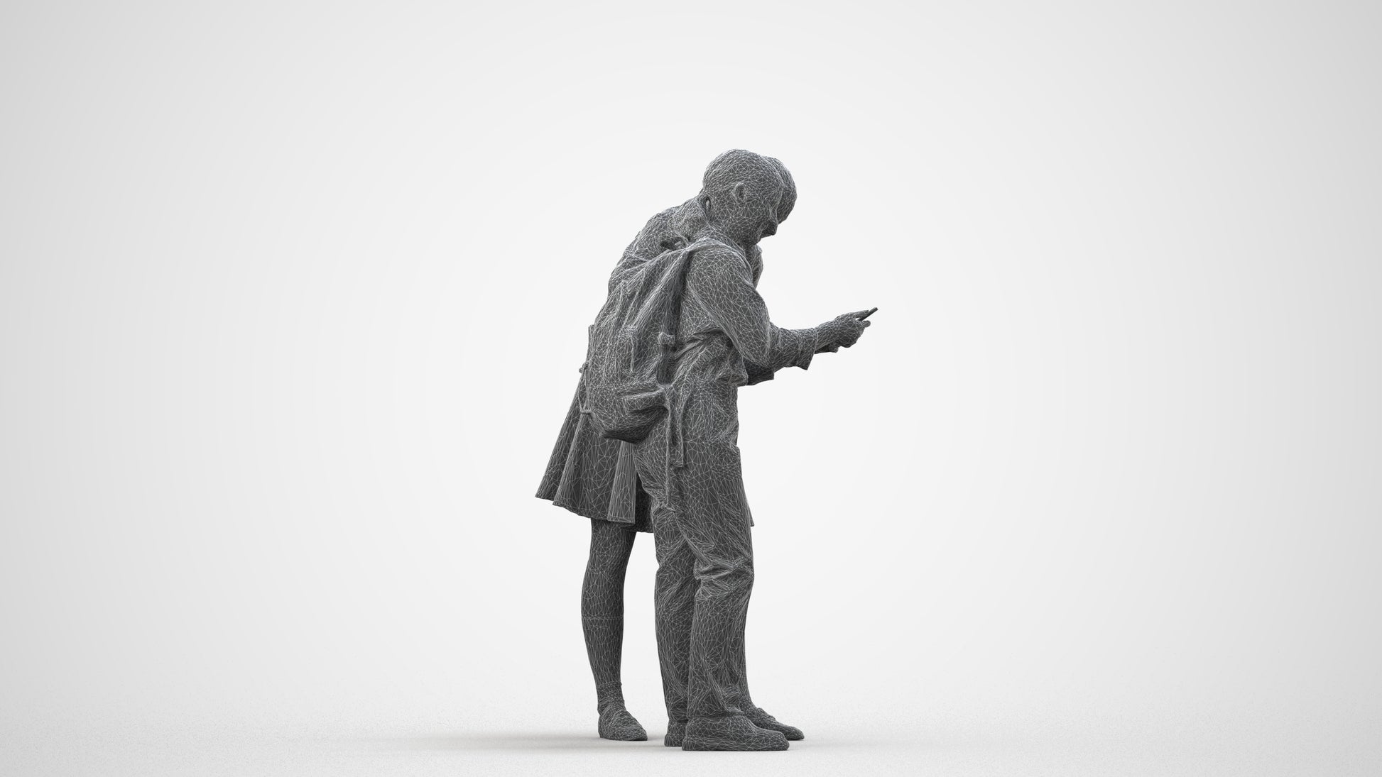realistic 3D girl kids, scanned archviz people for Blender and 3ds Max, wireframe side view