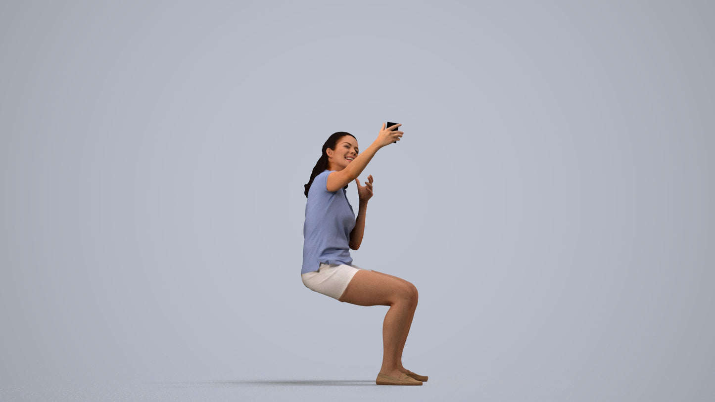 scanned 3D woman casual sitting, photogrammetry people for Enscape and V-Ray, side view render