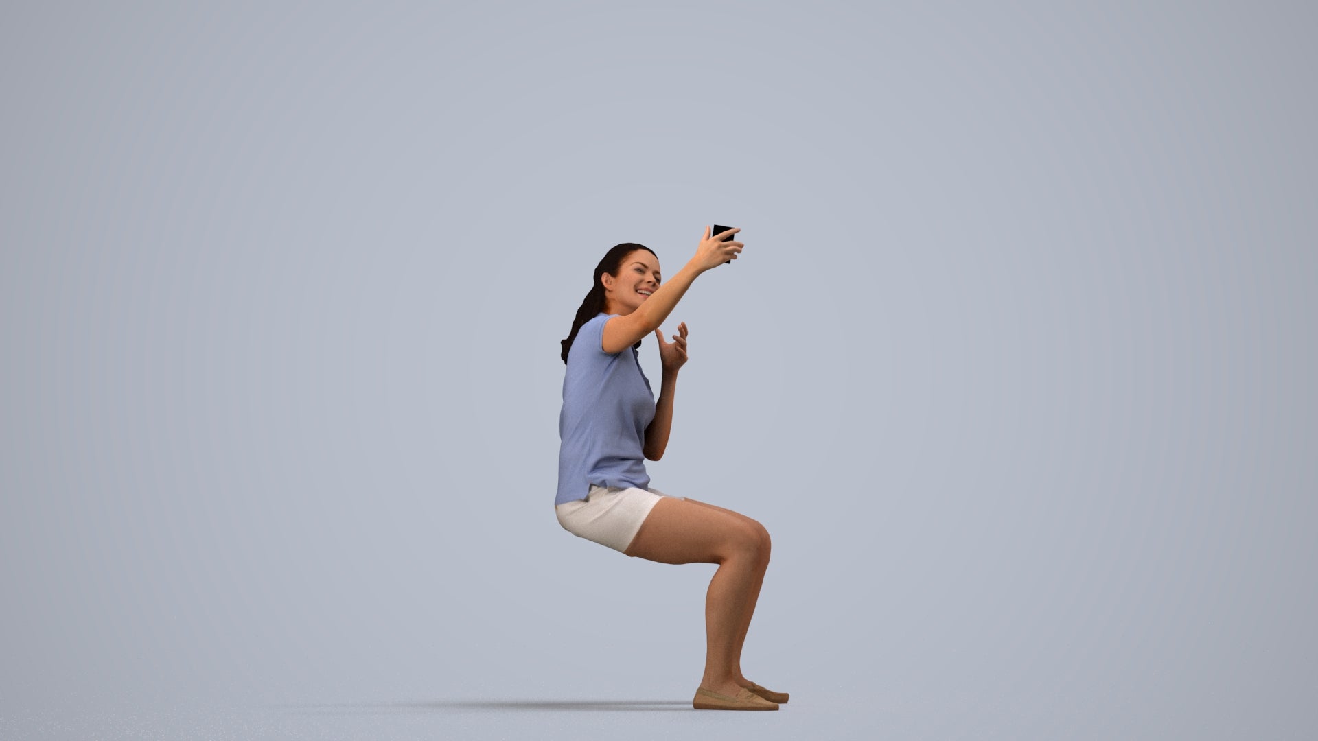 scanned 3D woman casual sitting, photogrammetry people for Enscape and V-Ray, side view render