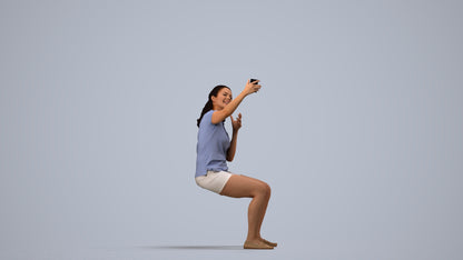 scanned 3D woman casual sitting, photogrammetry people for Enscape and V-Ray, side view render
