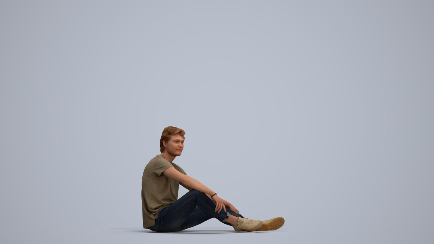 3D scanned man sitting casual, photorealistic archviz people for Enscape and SketchUp, standing pose render