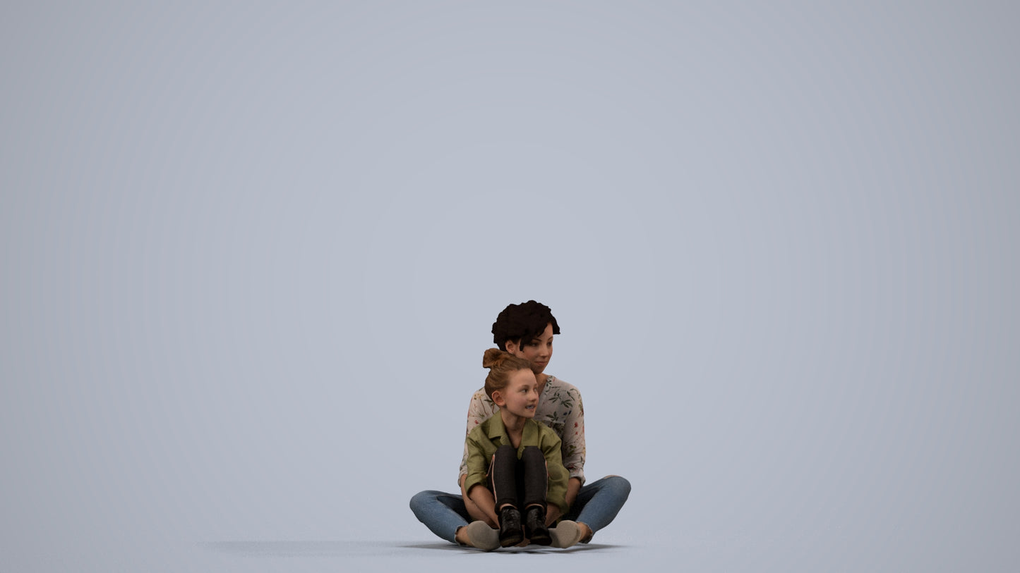 realistic 3D girl casual kids, scanned archviz people for Blender and 3ds Max, side view render