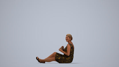 scanned 3D woman casual sitting, photogrammetry people for Enscape and V-Ray, top-down view render