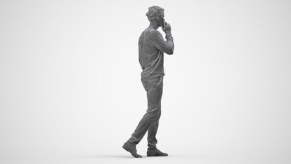 3D human model man casual walking, photogrammetry scanned person for archviz, wireframe side view