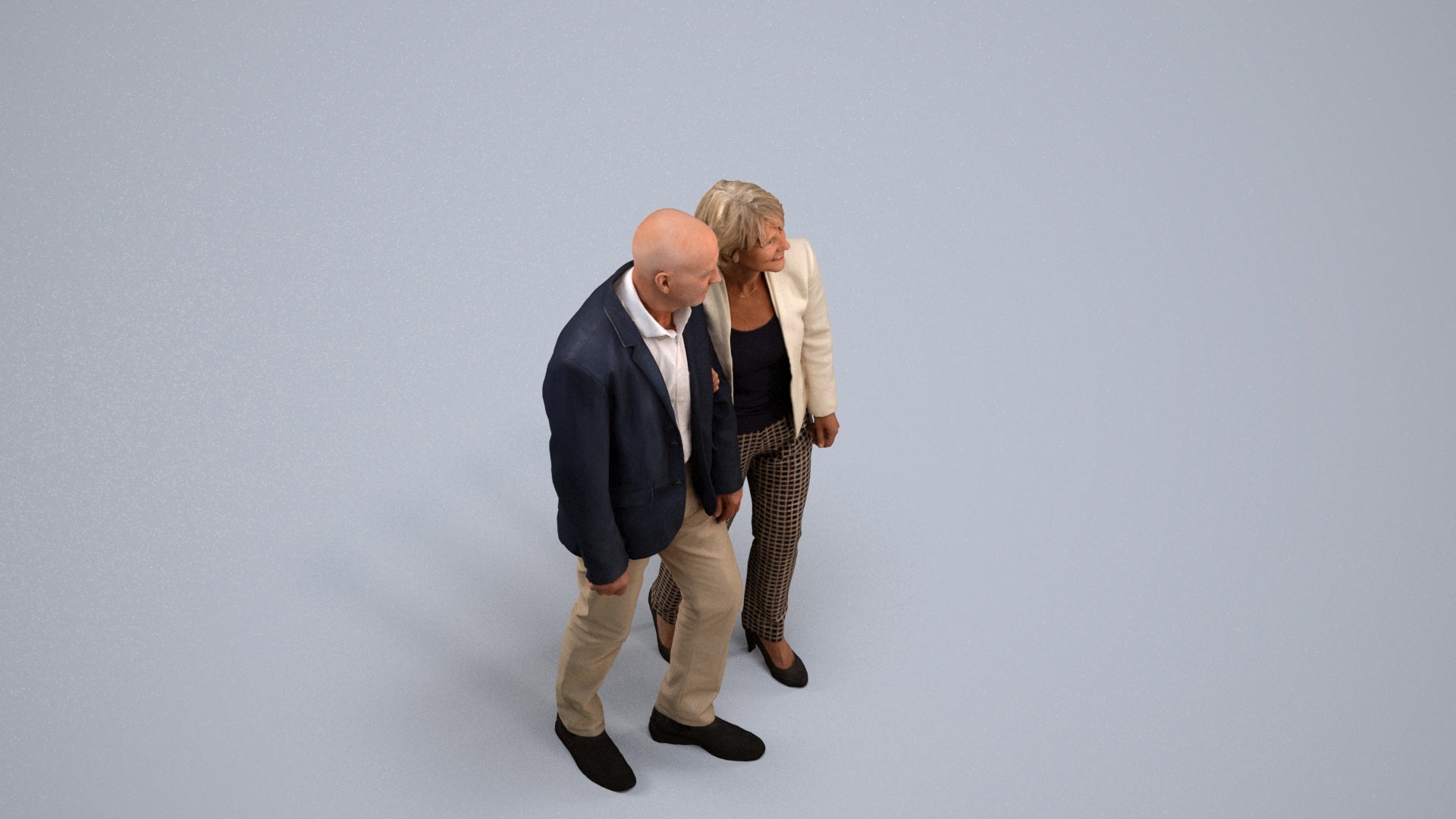 3D human model senior woman business couple, photogrammetry scanned person for archviz, back view render